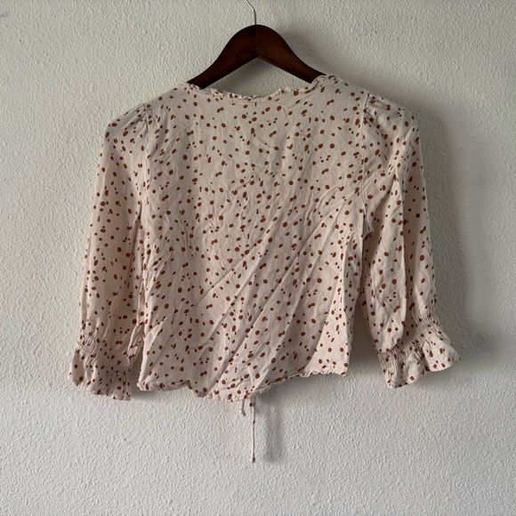Ruched Cropped Top Cream and Rust Brown Polka Dot Medium Feminine Boho Prairie - Picture 8 of 9